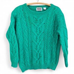 Forenza Green Cable Knit Mohair Blend Crewneck Sweater Vintage 1980s Medium